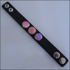 Wide Leather 3 Snap Bracelet Black - Set 2