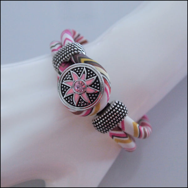 Zig Zag Snap Button Bracelet - Pink/Brown