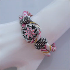 Zig Zag Snap Button Bracelet - Pink/Brown