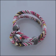 Zig Zag Snap Button Bracelet - Pink/Brown
