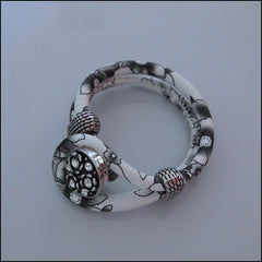 Floral Black and White Snap Button Bracelet