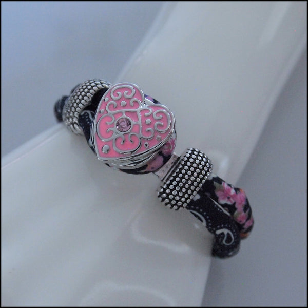 Floral Navy Snap Button Bracelet