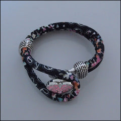 Floral Navy Snap Button Bracelet