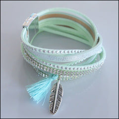 Leather Boho Wrap Bracelet - Mint