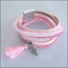 Leather Boho Wrap Bracelet - Pink