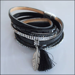 Leather Boho Wrap Bracelet - Black