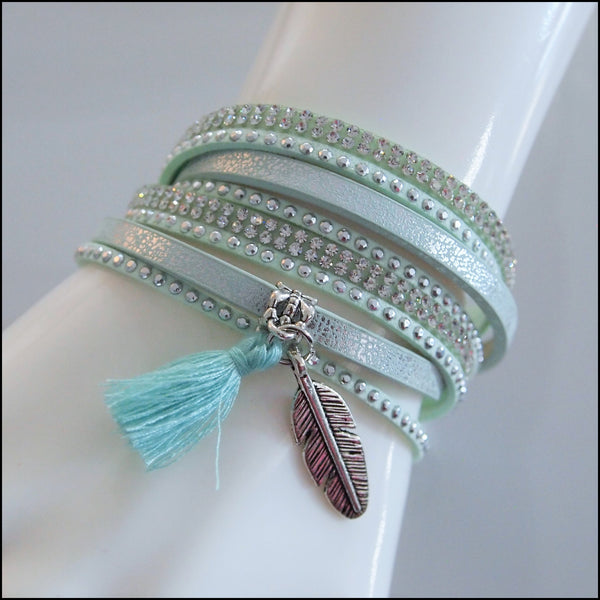 Leather Boho Wrap Bracelet - Mint