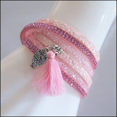 Leather Boho Wrap Bracelet - Pink