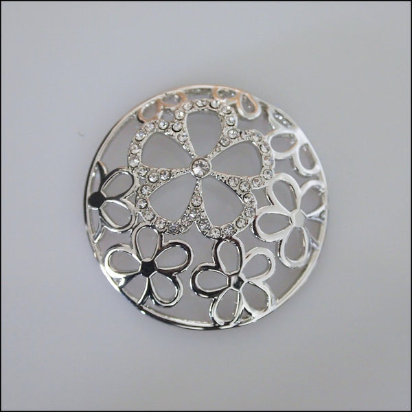 Coin for Coin Pendant - Crystal Flower Dome Silver