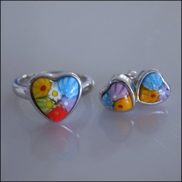 Murano Glass Heart Ring and Studs Set by Alan K