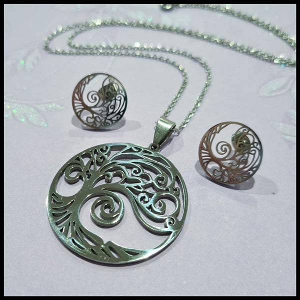 Stainless Steel Tree of Life Pendant & Earring Set