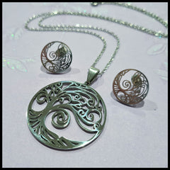Stainless Steel Tree of Life Pendant & Earring Set