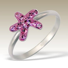 Pink Crystal Star Fish Sterling Silver Stacking Ring - Find Something Special