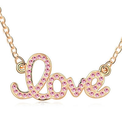 Pink and Gold "Love" Necklace