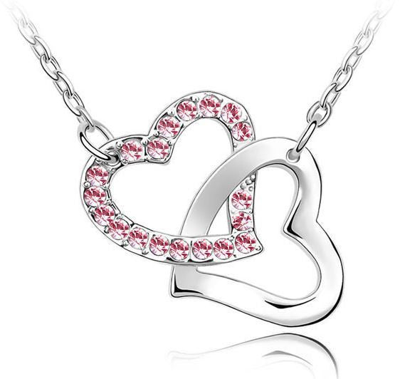 Pink Crystal and Silver Heart Necklace