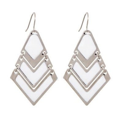 White Geometric Drop Earrings
