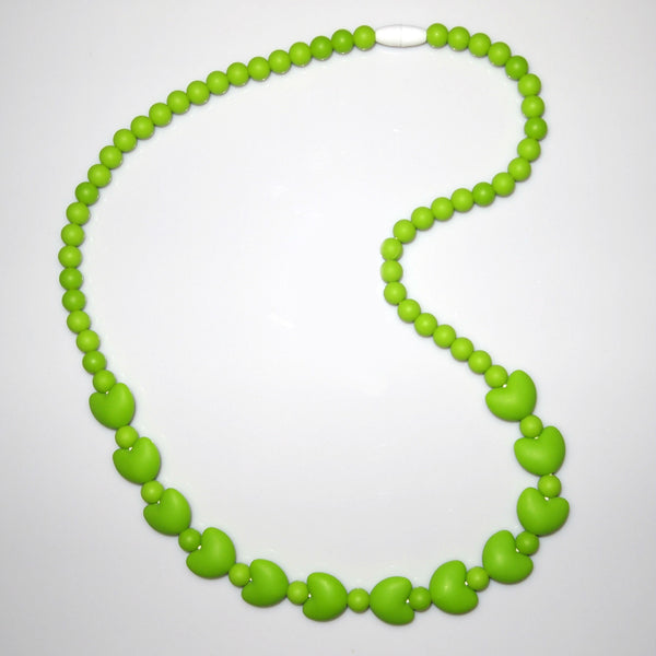 Silicone Bead Teething Necklace with Hearts - Green
