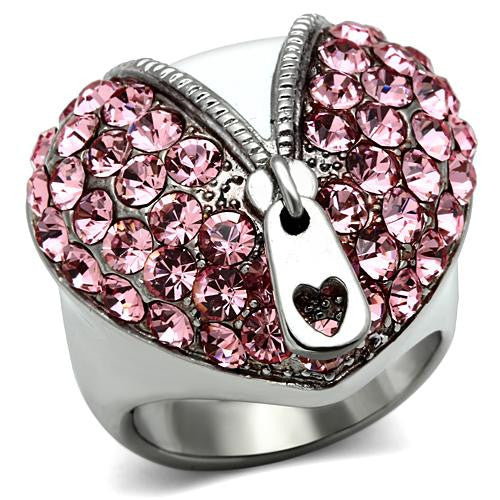 Zipped Rose Crystal Heart Ring