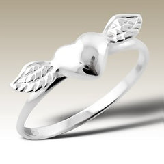 Heart with Wings Sterling Stacking Silver Ring - Find Something Special