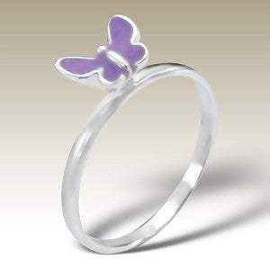 Pink Butterfly Sterling Silver Stacking Ring