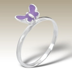 Pink Butterfly Sterling Silver Stacking Ring - Find Something Special